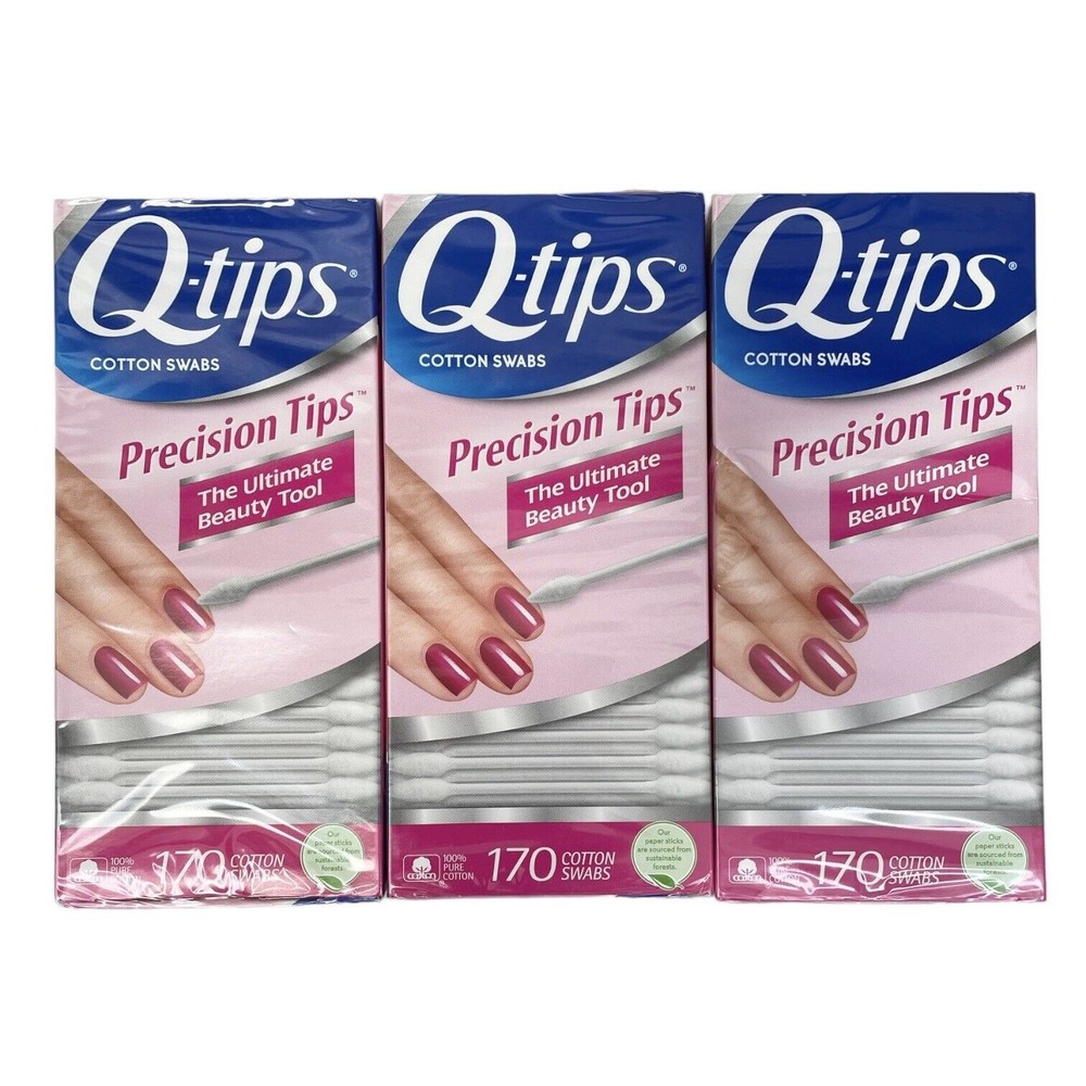 Lot of 3 Q Tips Precision 100% Pure Cotton Swabs 510 total Manicure Nail Tool